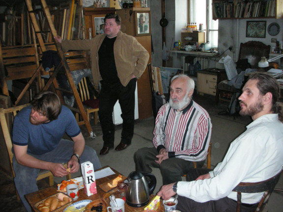 John Wurdeman, Ivan Kugach, Andre Tutanov and Ilya Yatsenko at Tutanov's Moscow Studio